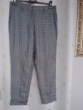 Giorgio Armani Gray Plaid Dress Pants with Blue Windowpane Accent